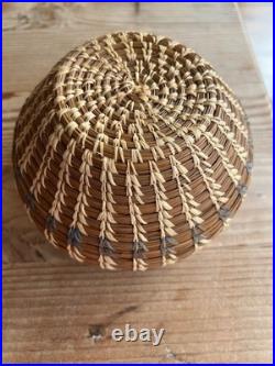 Coushatta Native American Pine Needle Raffia Coil Basket Dome Lid 7 inch RARE