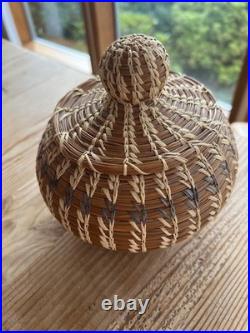 Coushatta Native American Pine Needle Raffia Coil Basket Dome Lid 7 inch RARE