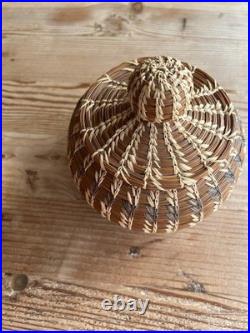 Coushatta Native American Pine Needle Raffia Coil Basket Dome Lid 7 inch RARE