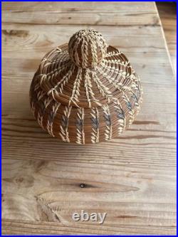 Coushatta Native American Pine Needle Raffia Coil Basket Dome Lid 7 inch RARE