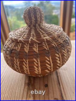 Coushatta Native American Pine Needle Raffia Coil Basket Dome Lid 7 inch RARE