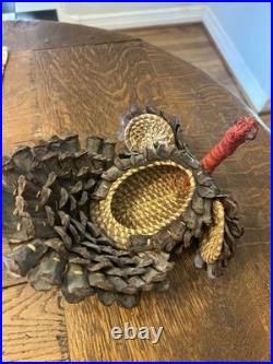 Coushatta Native American Pine Needle Raffia Coil Turkey Basket Rare