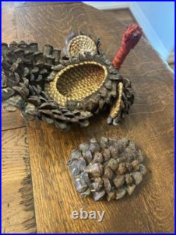 Coushatta Native American Pine Needle Raffia Coil Turkey Basket Rare Coushatta Native American Pine Needle Raffia Coil Turkey Basket Rare