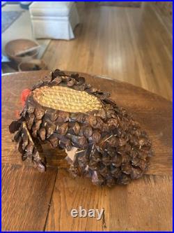 Coushatta Native American Pine Needle Raffia Coil Turkey Basket Rare