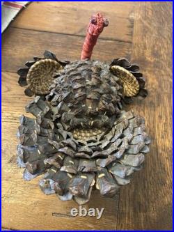 Coushatta Native American Pine Needle Raffia Coil Turkey Basket Rare