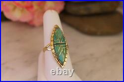 DV Eriacho Solid 14K Yellow Gold & Turquoise Ring size 8 Ed RARE Navajo Marquise