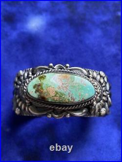 Darryl Becenti Sterling Silver Green Royston Turquoise Cuff Bracelet Navajo Rare