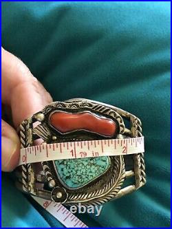 Dead Pawn Tom Willetto Navajo Cuff Signed Rare Piece 1960s Turquoise Coral