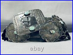 Earlier Very Rare Vintage Navajo Turquoise Sterling Silver Concho Belt