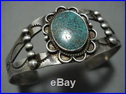 Early 1900's Very Rare Turquoise Vintage Navajo Sterling Silver Bracelet Old