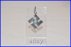 Early Rare Navajo Coin Silver Whirling Logs Turquoise Pendant Hand Stamped