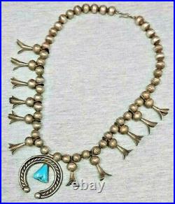 Early Rare Old Pawn Turquoise & Silver Coin Squash Blossom Necklace NAVAJO