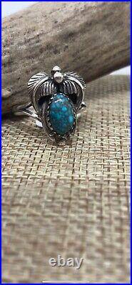 Elegant Rare Old Lander Blue Turquoise Ring Vintage Native American