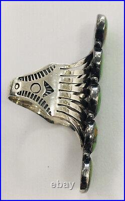 Estate Native American Style Sterling Silver Rare Green Turquoise LineRing 10.25