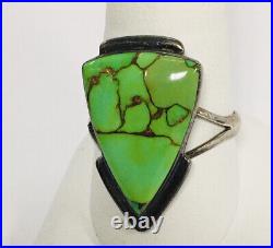 Estate Native American Style Sterling Silver Rare Green Turquoise Ring Sz10.25