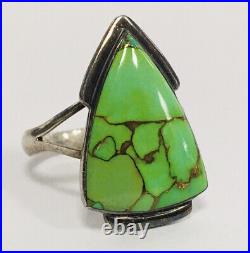 Estate Native American Style Sterling Silver Rare Green Turquoise Ring Sz10.25