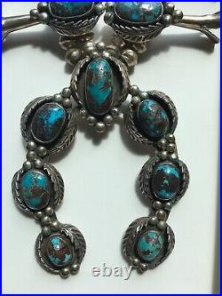Estate Sale Stunning And Rare Bisbee Turquoise Navajo Squash Blossom Necklace