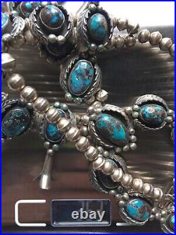 Estate Sale Stunning And Rare Bisbee Turquoise Navajo Squash Blossom Necklace