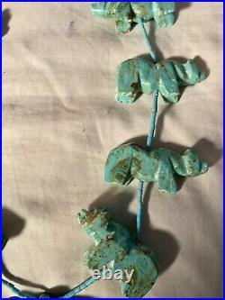 Estate Zuni Carved Turquoise Bear Fetish Necklace 24 Rare Native American