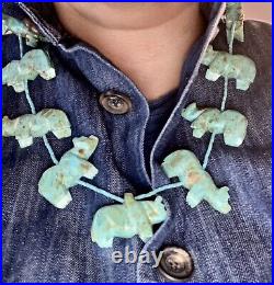 Estate Zuni Carved Turquoise Bear Fetish Necklace 24 Rare Native American