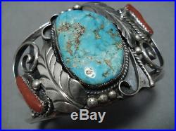 Extremely Rare #8 Turquoise Vintage Navajo Sterling Silver Bracelet Old Cuff
