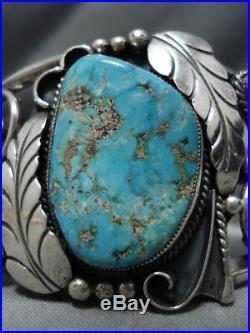 Extremely Rare #8 Turquoise Vintage Navajo Sterling Silver Bracelet Old Cuff