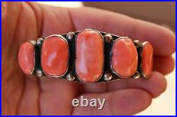 Extremely Rare Angel Skin Coral Vintage Navajo Verdy Jake Sterling Cuff Bracelet