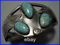 Extremely Rare Green #8 Turquoise Vintage Navajo Sterling Silver Bracelet Old