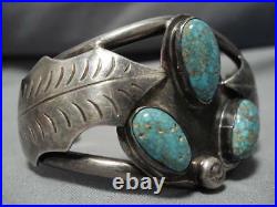 Extremely Rare Green #8 Turquoise Vintage Navajo Sterling Silver Bracelet Old