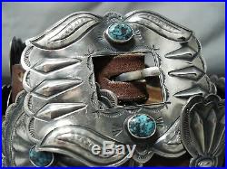 Extremely Rare Turquoise Vintage Navajo Sterling Silver Concho Belt