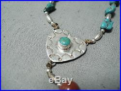 Extremely Rare Vintage Navajo Turquoise Sterling Silver Coral Rosary Necklace