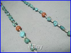 Extremely Rare Vintage Navajo Turquoise Sterling Silver Coral Rosary Necklace