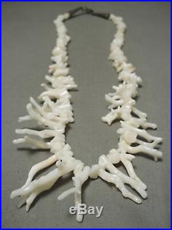 Extremely Rare Vintage Navajo White Angel Coral Sterling Silver Necklace Old