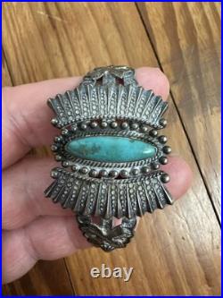 FRED HARVEY Era Turquoise & Sterling Arrows Cuff Bracelet Rare Vintage