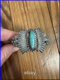 FRED HARVEY Era Turquoise & Sterling Arrows Cuff Bracelet Rare Vintage