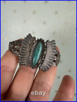 FRED HARVEY Era Turquoise & Sterling Arrows Cuff Bracelet Rare Vintage