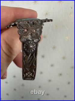 FRED HARVEY Era Turquoise & Sterling Arrows Cuff Bracelet Rare Vintage