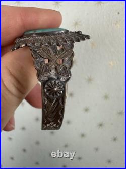 FRED HARVEY Era Turquoise & Sterling Arrows Cuff Bracelet Rare Vintage