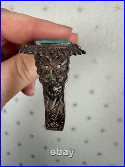 FRED HARVEY Era Turquoise & Sterling Arrows Cuff Bracelet Rare Vintage