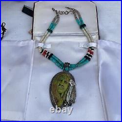 Fransisco Gomez Sterling Silver Carved Necklace Rare Native American Theme