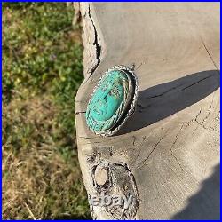 Fransisco Gomez Sterling Silver Turquoise Carved Ring Rare Native American Theme