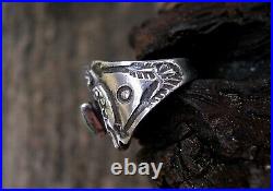 Fred Harvey Era Cigar Band Thunderbird Silver Turquoise Ring Sz 4 rare form