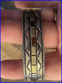 Genuine Native American Rare Monte Sterling and 14K yellow Gold Cuff 33.7 Grams