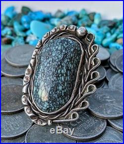Giant Navajo Sterling Silver New Landers Spiderweb Turquoise Ring Sz7 Rare