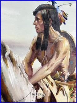 Gorgeous Rare Original Anthony Veccio Oil Painting Of A Native American Warrior