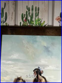 Gorgeous Rare Original Anthony Veccio Oil Painting Of A Native American Warrior