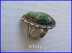 Green Turquoise RAW Nugget Ring 8 Native American Handmade Vtg 60s RARE Stone