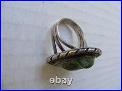 Green Turquoise RAW Nugget Ring 8 Native American Handmade Vtg 60s RARE Stone