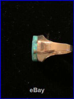 H. M. Coonsis Zuni RARE 14KT Gold Turquoise & Fire Opal Ring Size 7