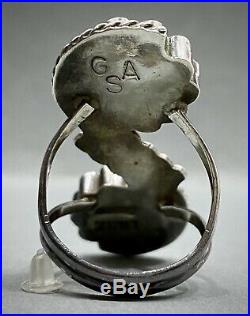 HUGE LONG Vintage ZUNI Native American Sterling Silver Inlay Ring RARE